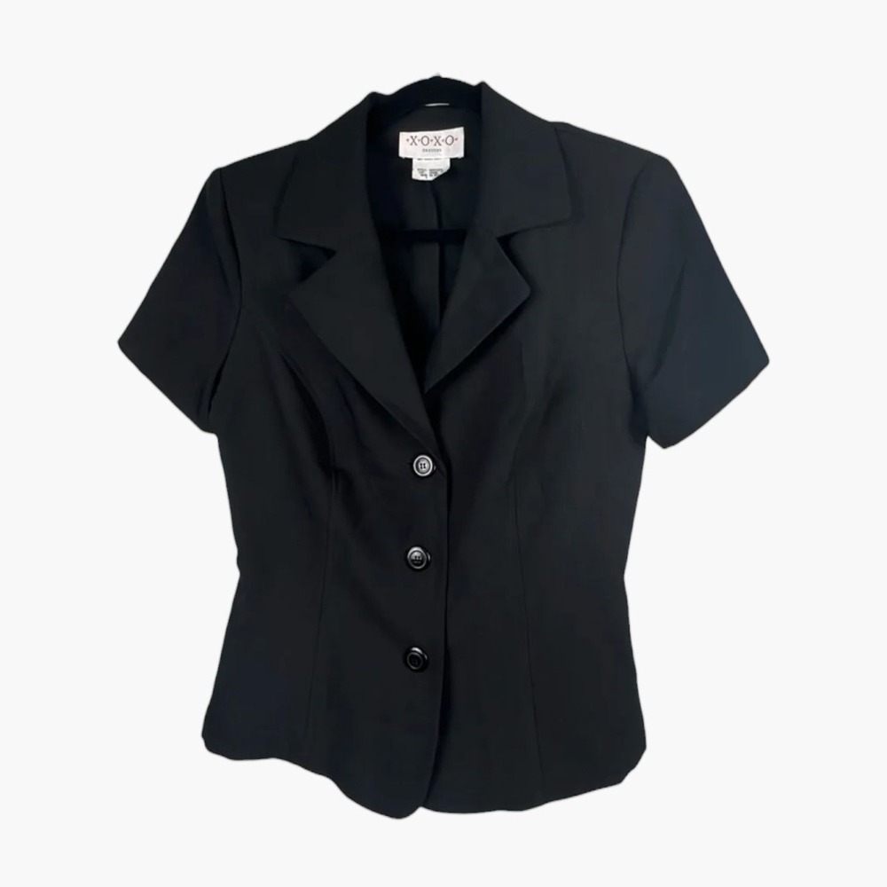 XOXO Peplum Blazer‎ Short Sleeve Y2K Officecore Dark Academia Black Small